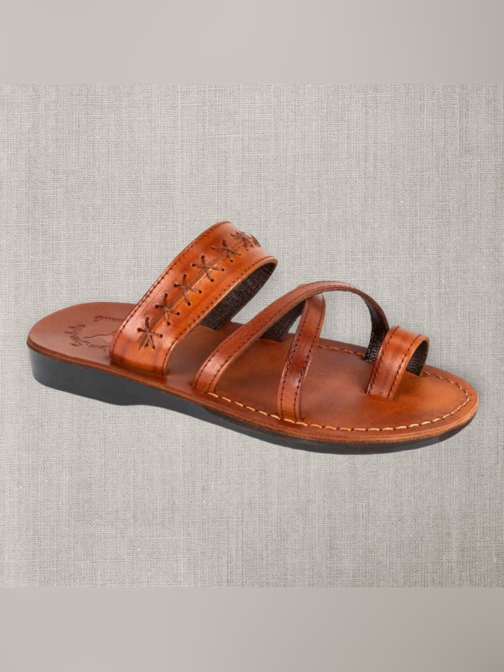 Jerusalem Sandals Rachel Honey Brown Leather Crisscross Strap Slide 39 (8.5)